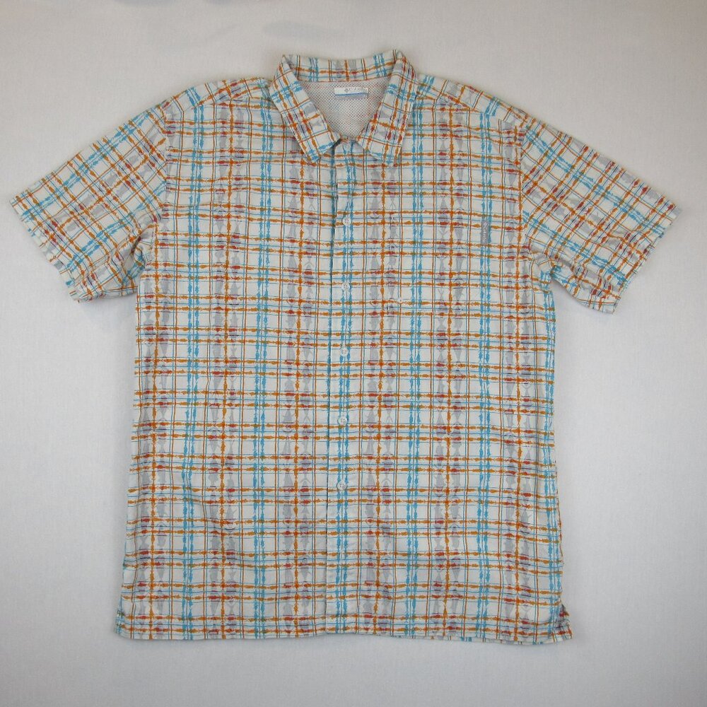 Columbia Fishing PFG Men's Size L Shirt Vented Fish Pattern Short Sleeve Button
